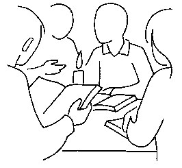 tekening van mensen aan studietafel
